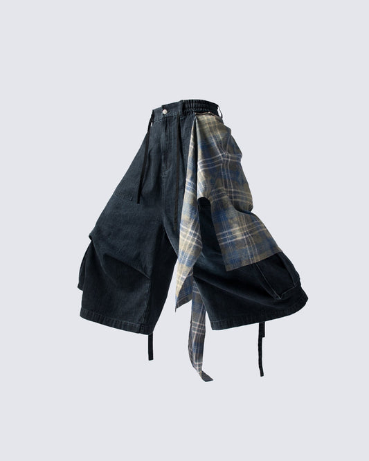 Utility Denim 3/4 Shorts with Detachable Back Flap