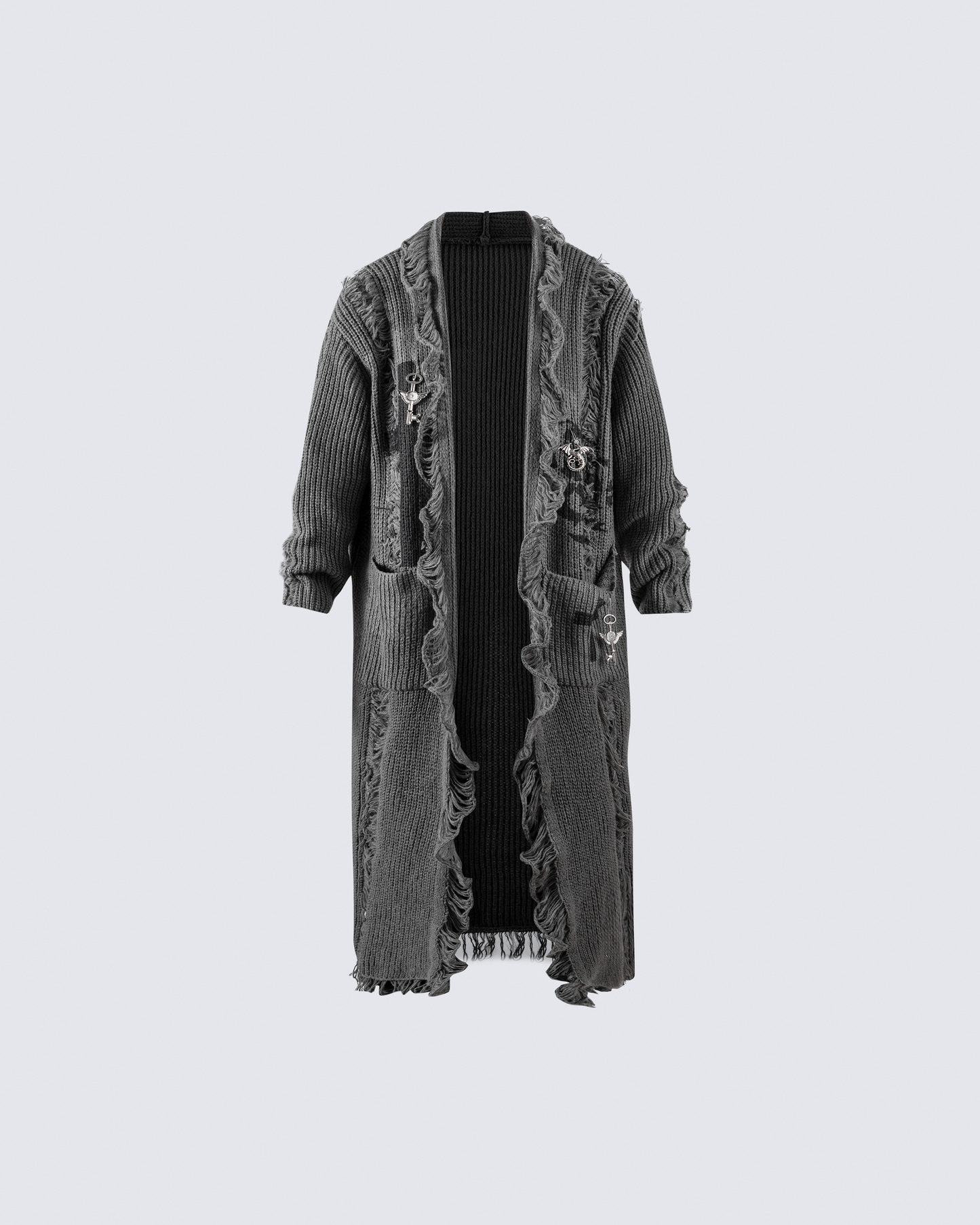 Distressed Long Knit Cardigan Coat