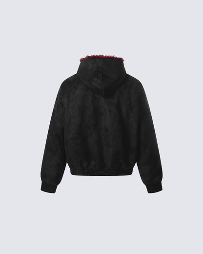 American Retro Fur-Collar Fleece-Lined Cotton Jacket