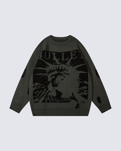 European-American Retro Character Crewneck Sweater