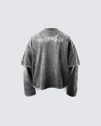 KIIKIO-Vintage Washed Layered Long-T-Shirt