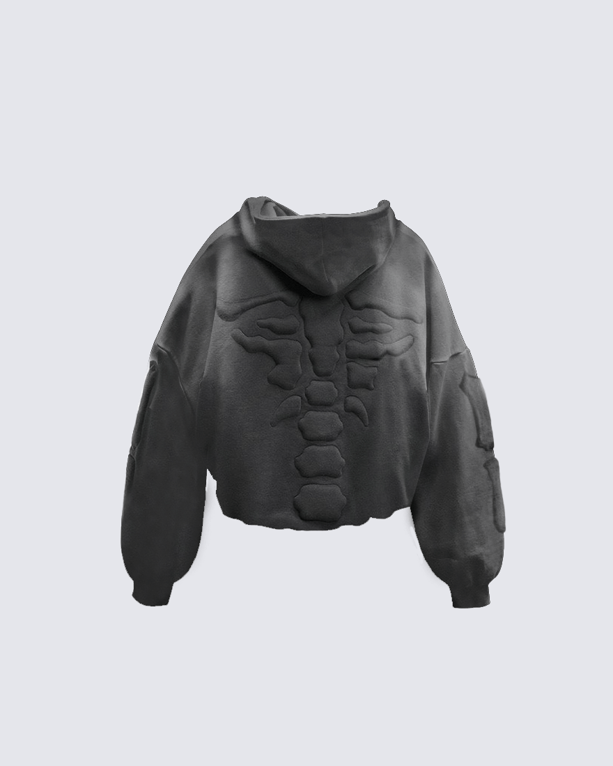 KIIKIO Warm Textured Double-Layer 3D Skeleton Hoodie