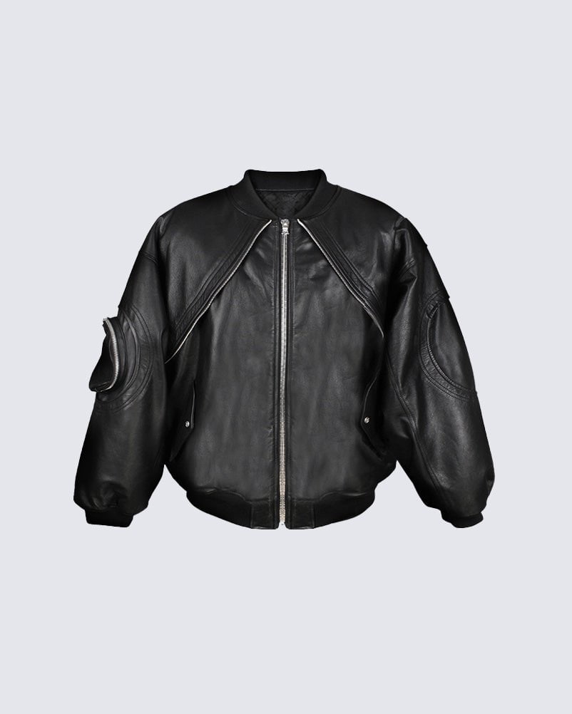 KIIKIO Sleek Leather Flight Cotton Jacket