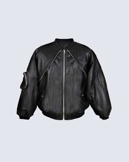 KIIKIO Sleek Leather Flight Cotton Jacket
