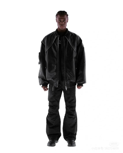 KIIKIO Sleek Leather Flight Cotton Jacket