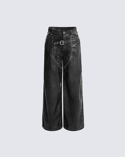 Burgundy and Black Studded Leather Pants