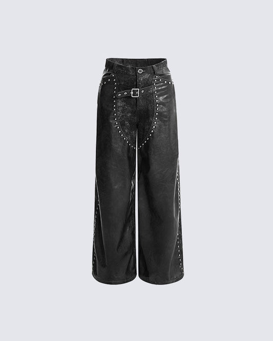 Burgundy and Black Studded Leather Pants