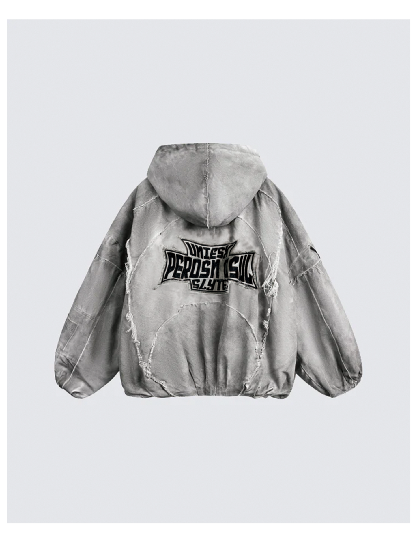 Distressed Embroidered Padded Hooded Jacket