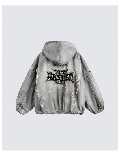 Distressed Embroidered Padded Hooded Jacket