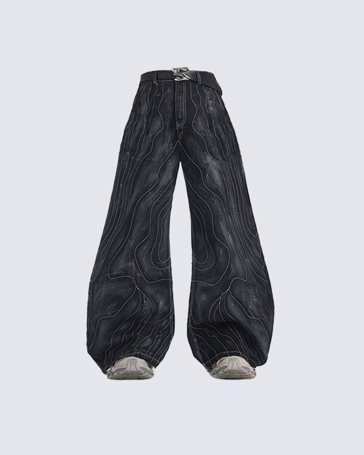 Futuristic Wide-Leg Denim Pants