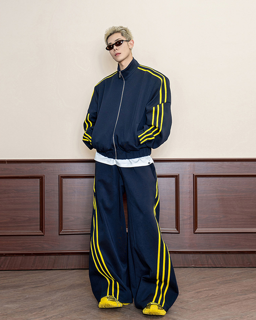 Wide-Leg Contrast Stripe Track Pants