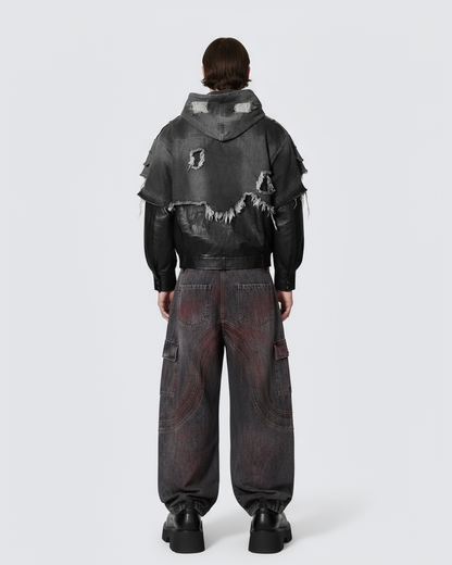 Red Fade 3D Panel Wide-Leg Denim Pants