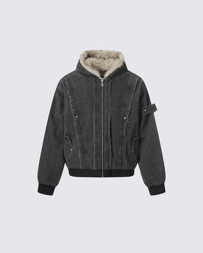 Patchwork Thick Hooded Cotton Jacket