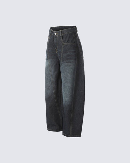 Patchwork Design Washed Denim Pants