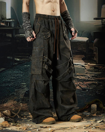 Washed Pleated Utility Cargo Pants