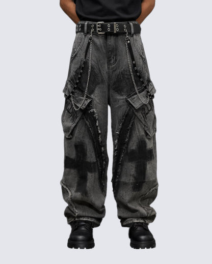 Paint-Splattered Distressed Wide-Leg Jeans