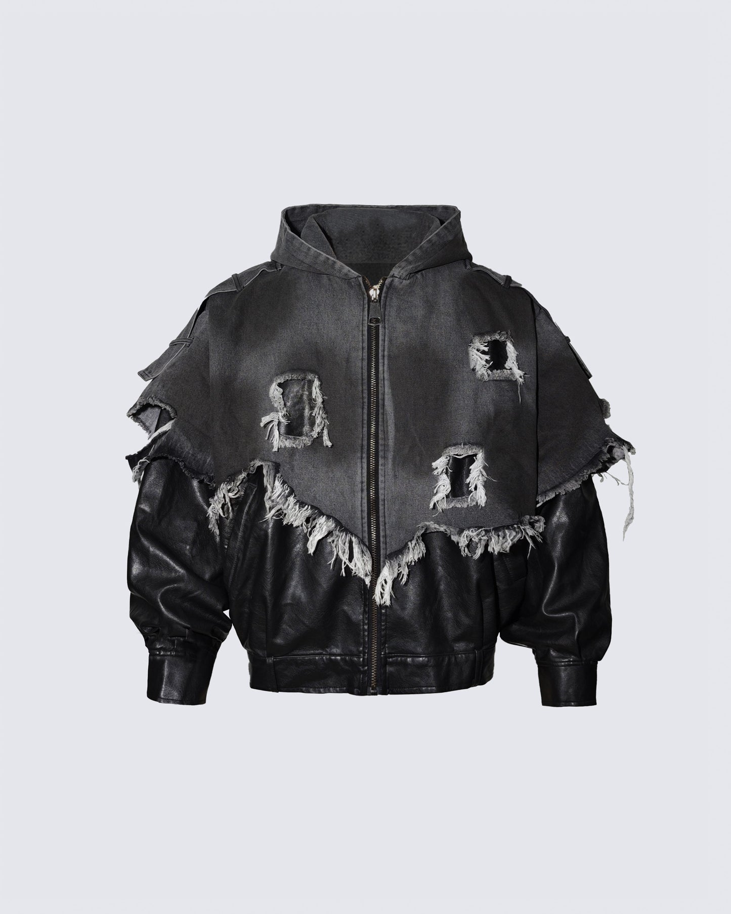 Deconstructed Layered Distressed Leather Jacket