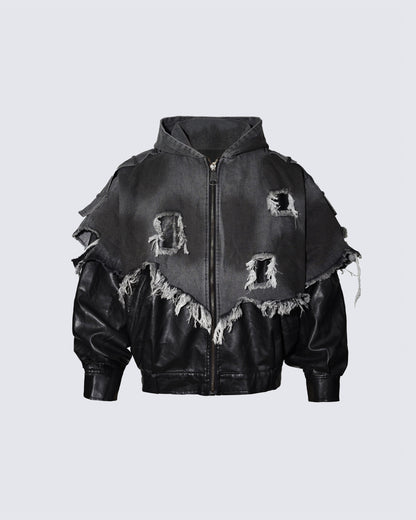 Deconstructed Layered Distressed Leather Jacket