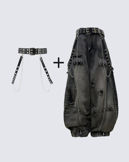 American Avant-Garde Distressed Letter Wide-Leg Jeans