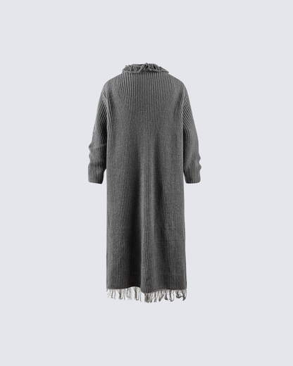 Distressed Long Knit Cardigan Coat