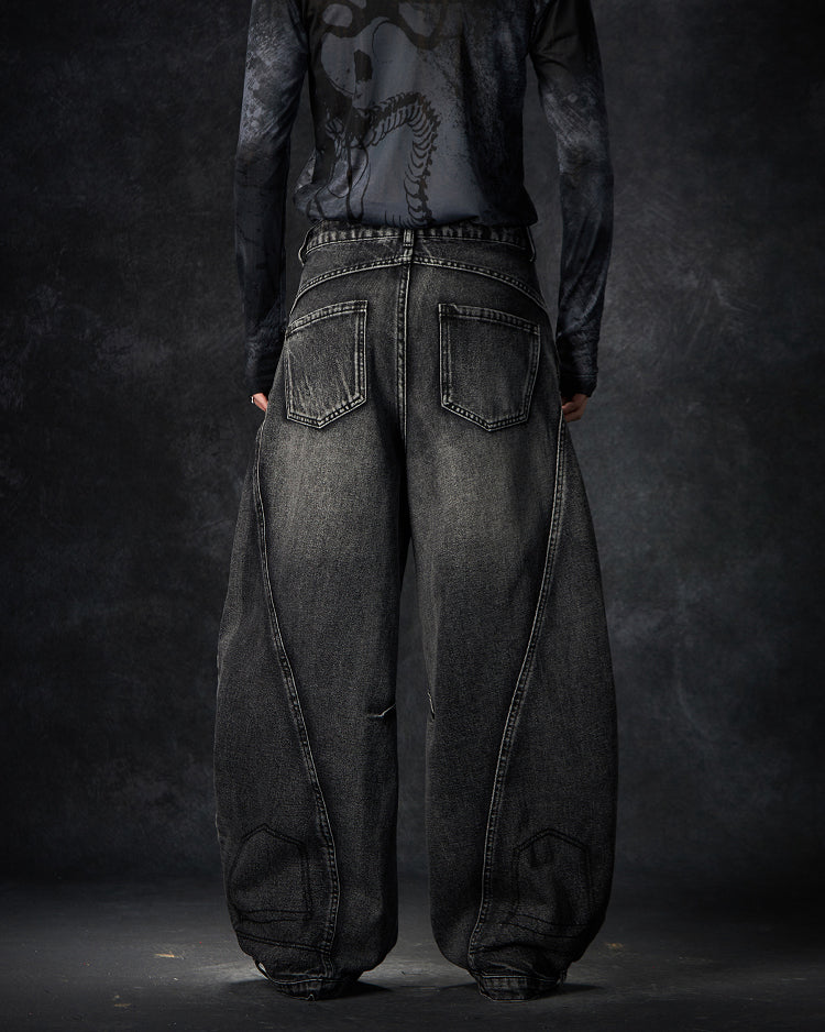 American Avant-Garde Distressed Letter Wide-Leg Jeans