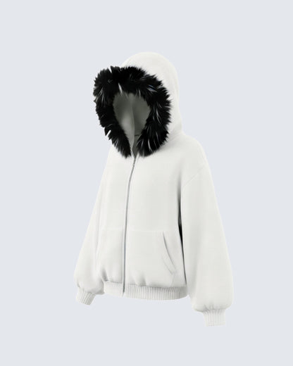 KIIKIO Fur Collar Cozy Hoodie