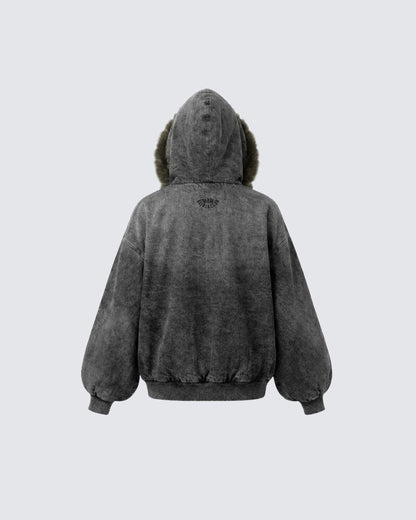 Cropped-Boxy Hoodie in Stone-Washed Cotton