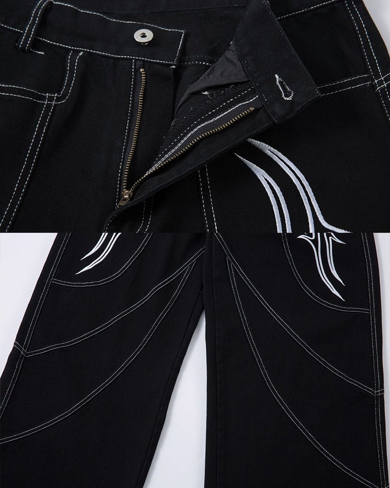 Rebellious Threads—Bold Black Denim Pants