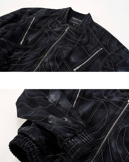 Futuristic Black Denim Bomber Jacket
