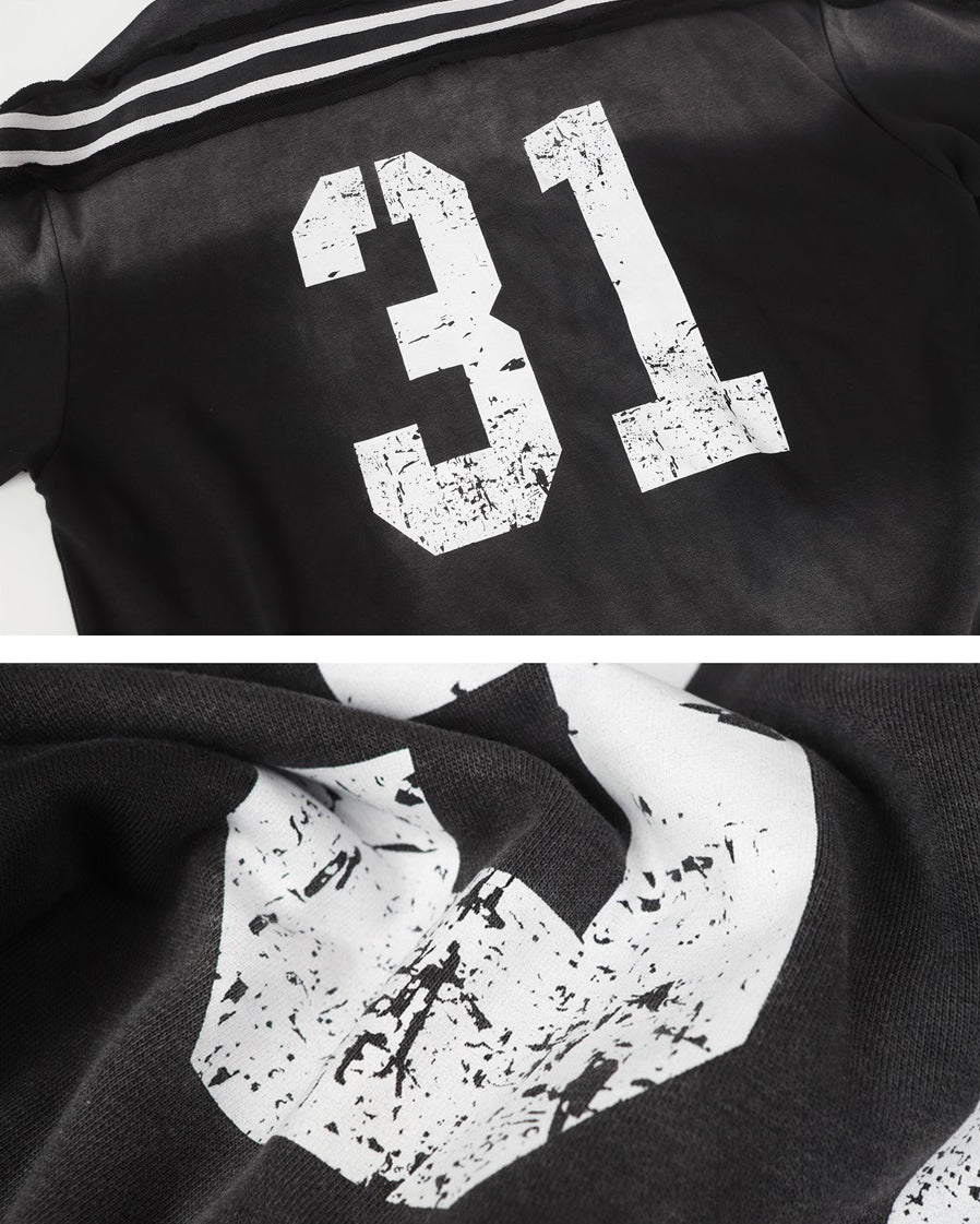 Vintage Loose Fit Washed Distressed Zip-Up Hoodie