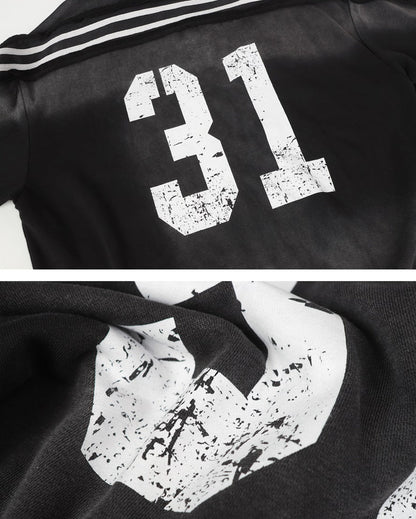 Vintage Loose Fit Washed Distressed Zip-Up Hoodie