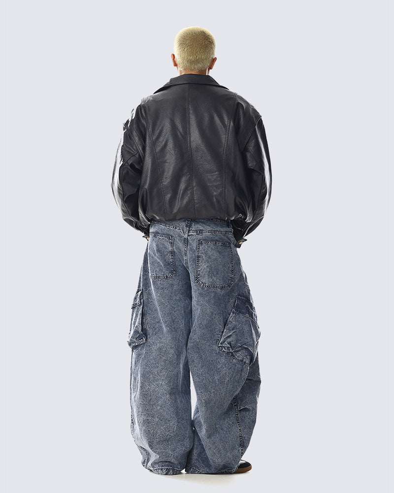 Heavy Washed Wide Cargo Jeans