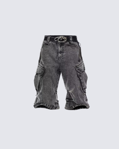 Grunge-Style Grey Cargo Shorts