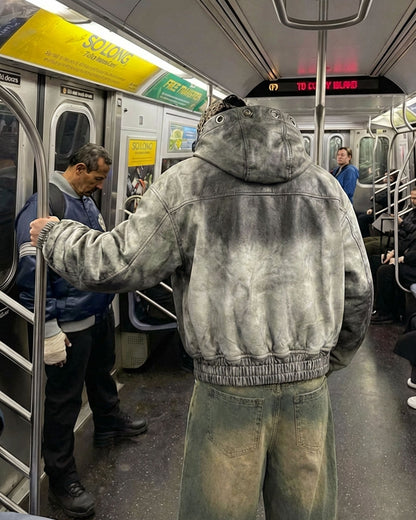 PUNK STREET DISTRICT-Vintage Washed Hooded Utility Jacket