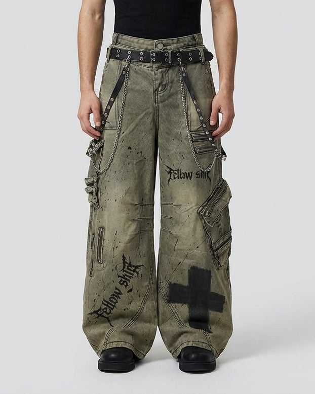 Dual-Waist Paint-Splash Cargo Pants