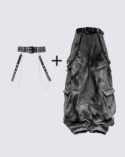 Streetwear Cargo Denim Pants（Free Belt and Chain Included）