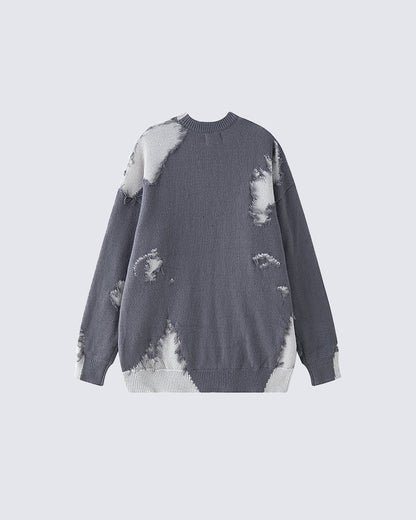 American High Street Hip-Hop Patchwork Frayed Sweater
