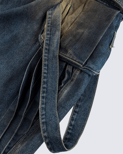 Faded Cargo Wide-Leg Denim Pants