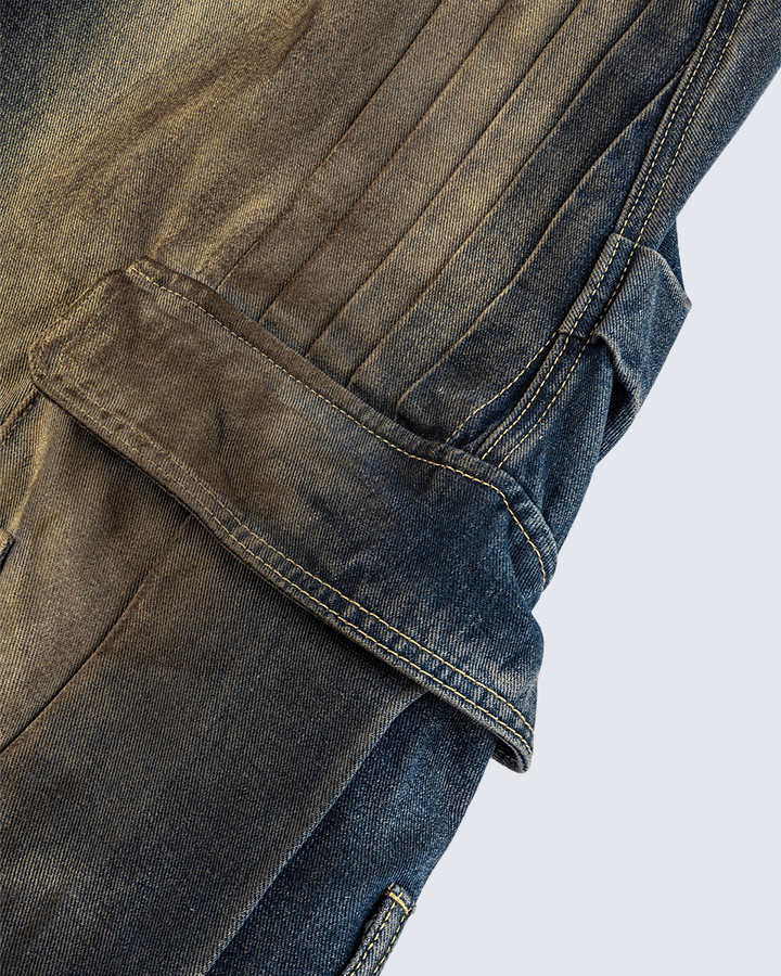 Faded Cargo Wide-Leg Denim Pants