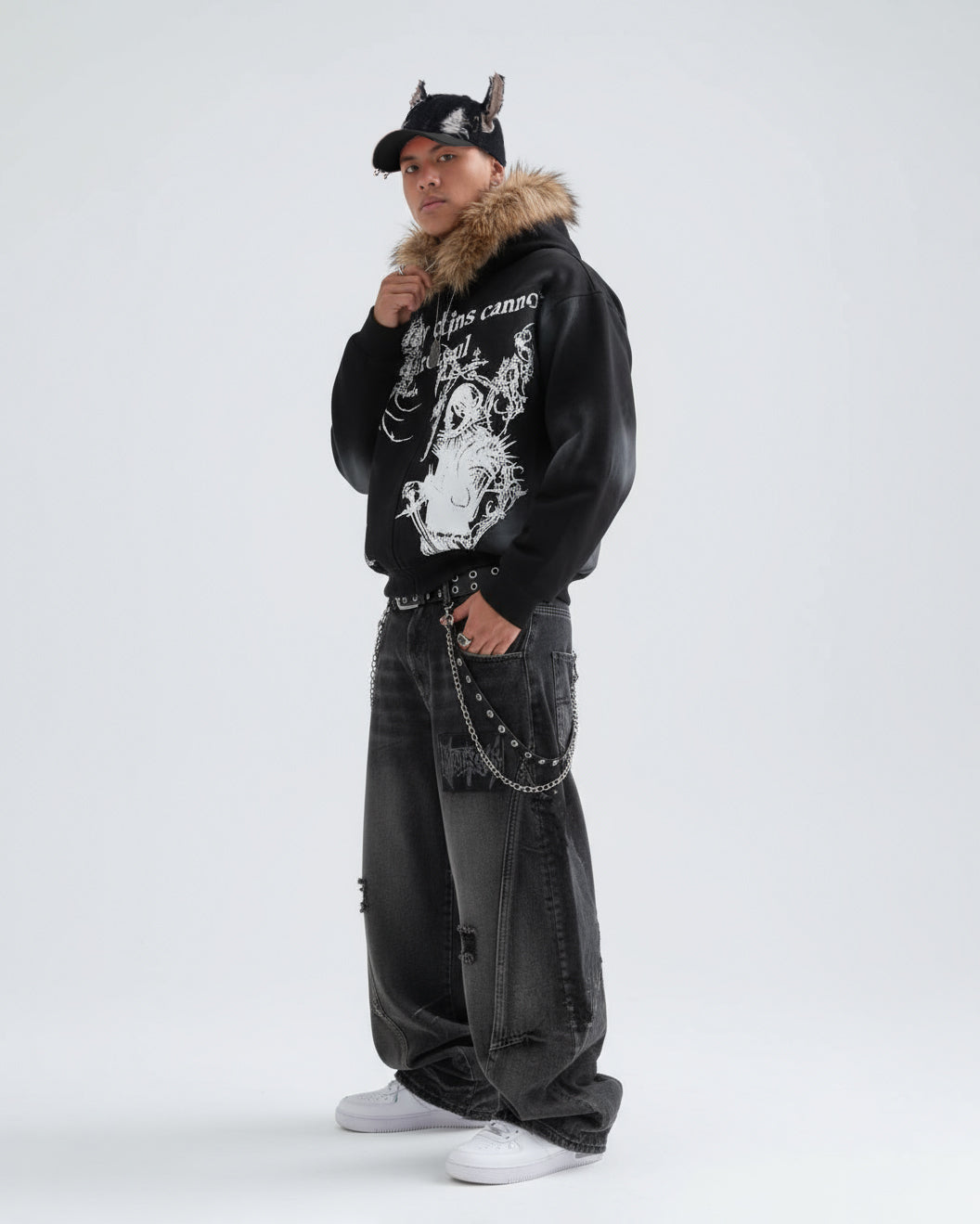 American Avant-Garde Distressed Letter Wide-Leg Jeans