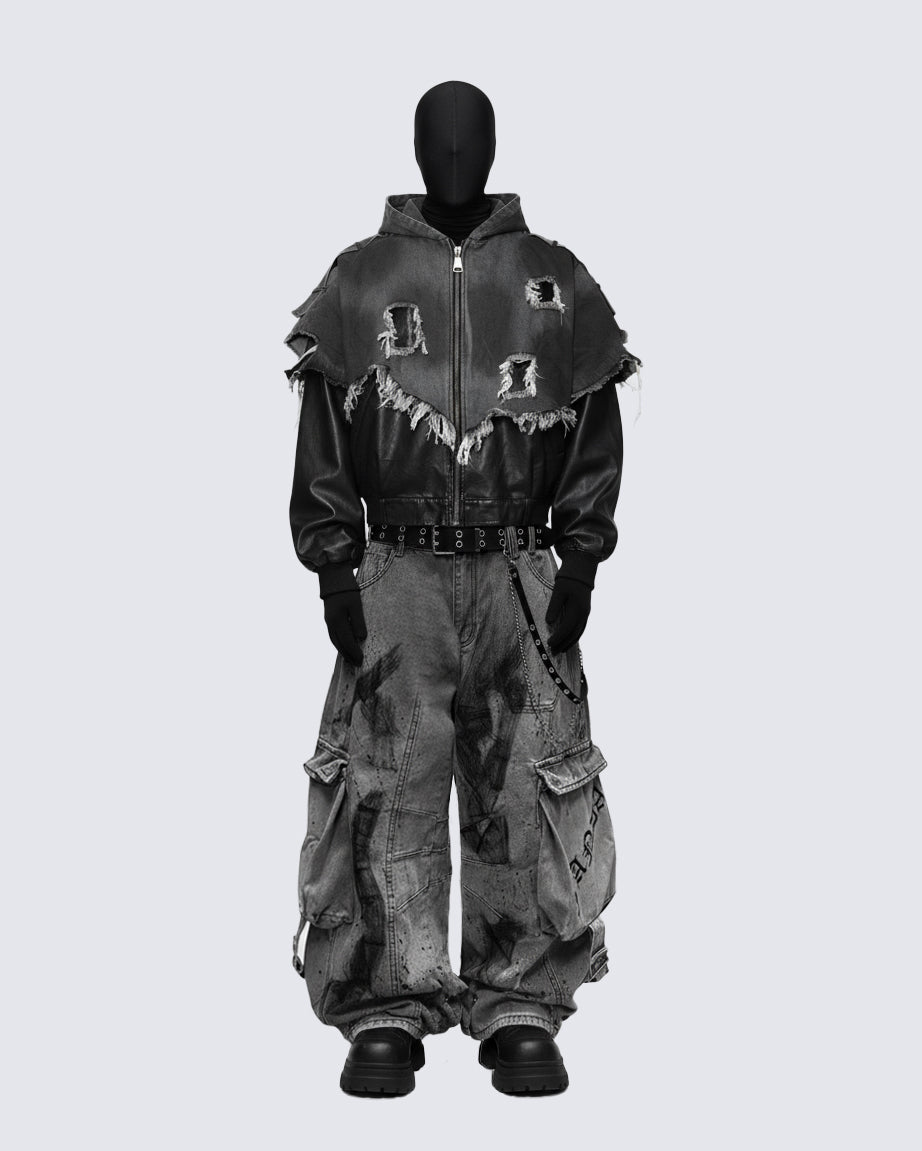 Streetwear Cargo Denim Pants（Free Belt and Chain Included）