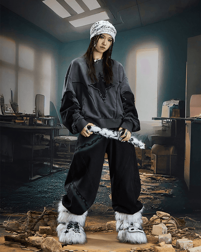 Distressed Star Patchwork Oversized Sweatshirt