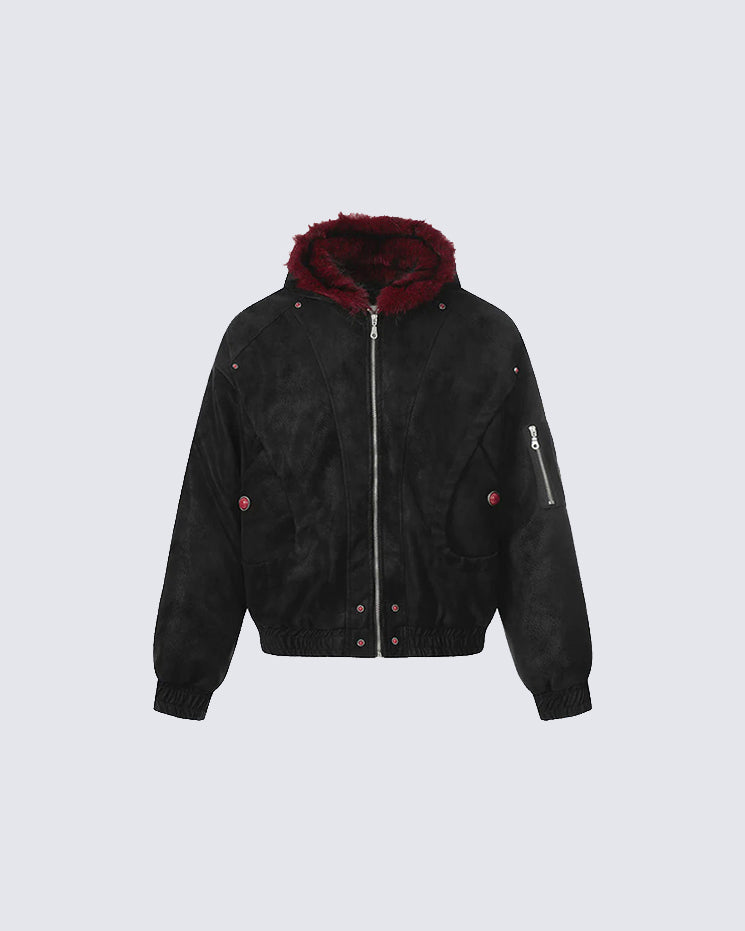 American Retro Fur-Collar Fleece-Lined Cotton Jacket