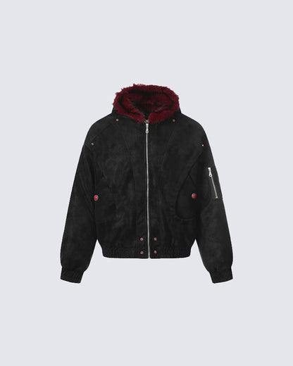 American Retro Fur-Collar Fleece-Lined Cotton Jacket