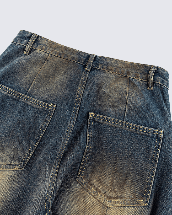Faded Cargo Wide-Leg Denim Pants