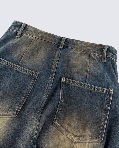 Faded Cargo Wide-Leg Denim Pants