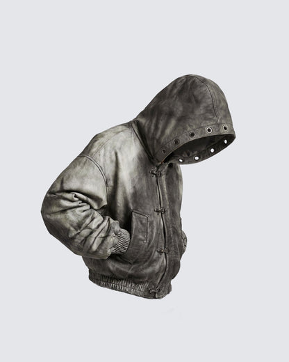 PUNK STREET DISTRICT-Vintage Washed Hooded Utility Jacket