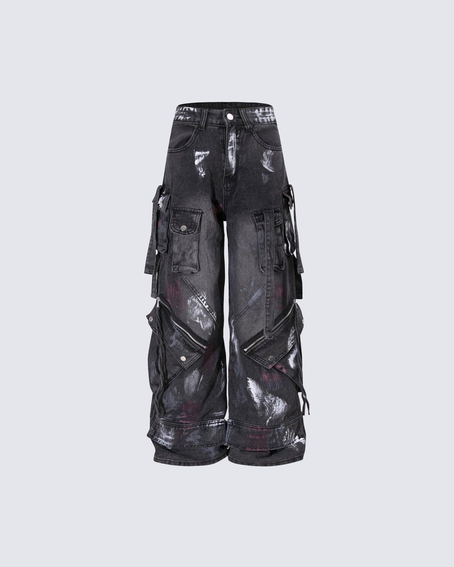 Deconstructed Graffiti Strap Cargo Jeans