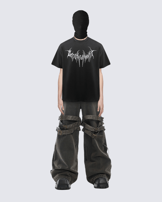 Black Graphic T-shirt with Abstract Print