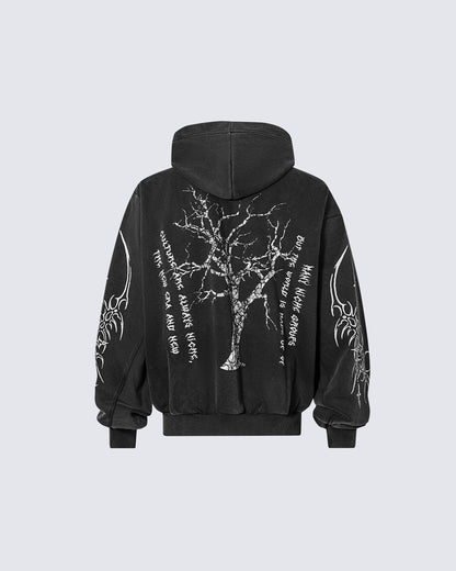 Gothic Tree Graphic Oversized Hoodie